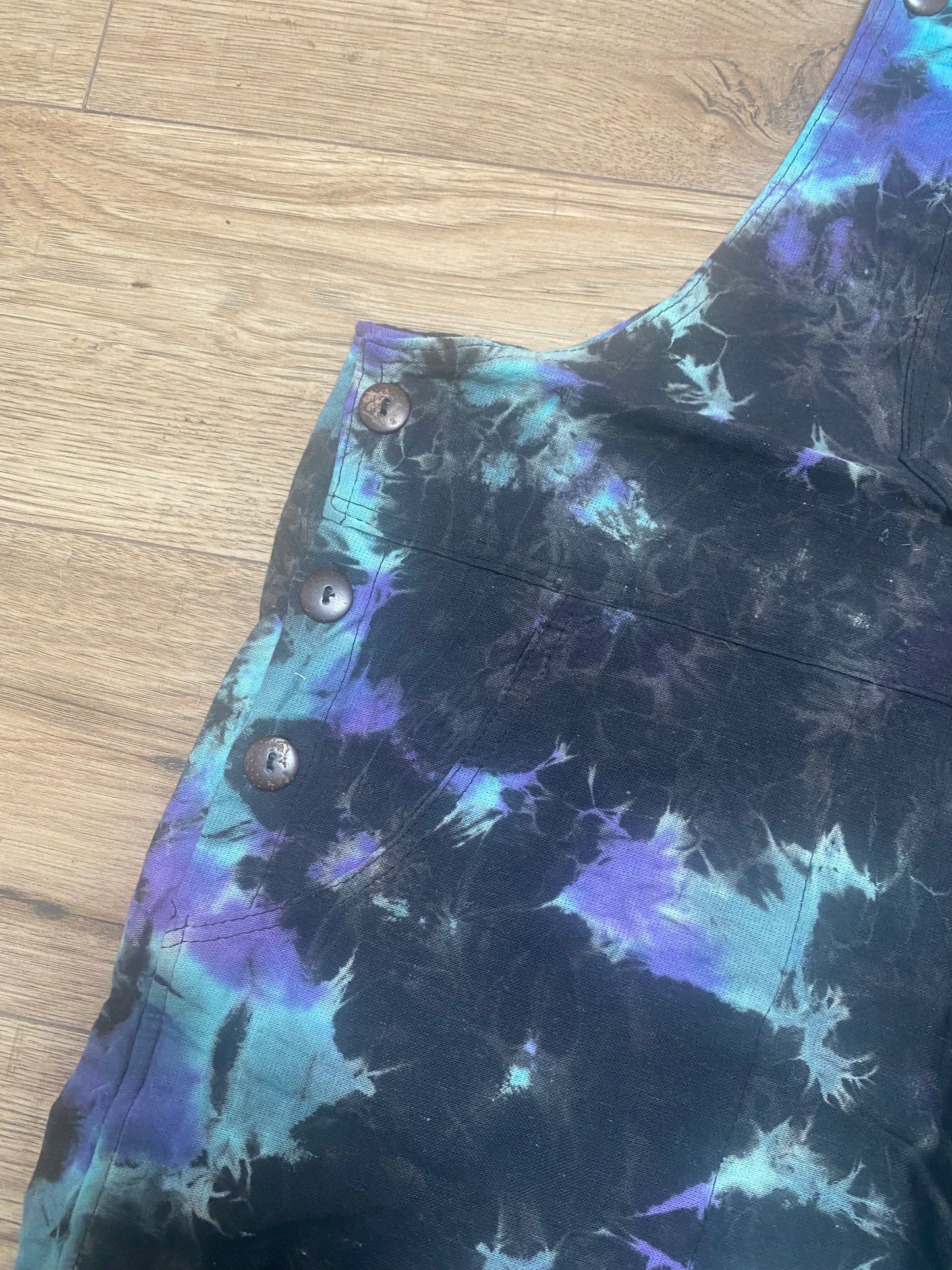Black Cotton Dungarees - Turquoise Tie Dye