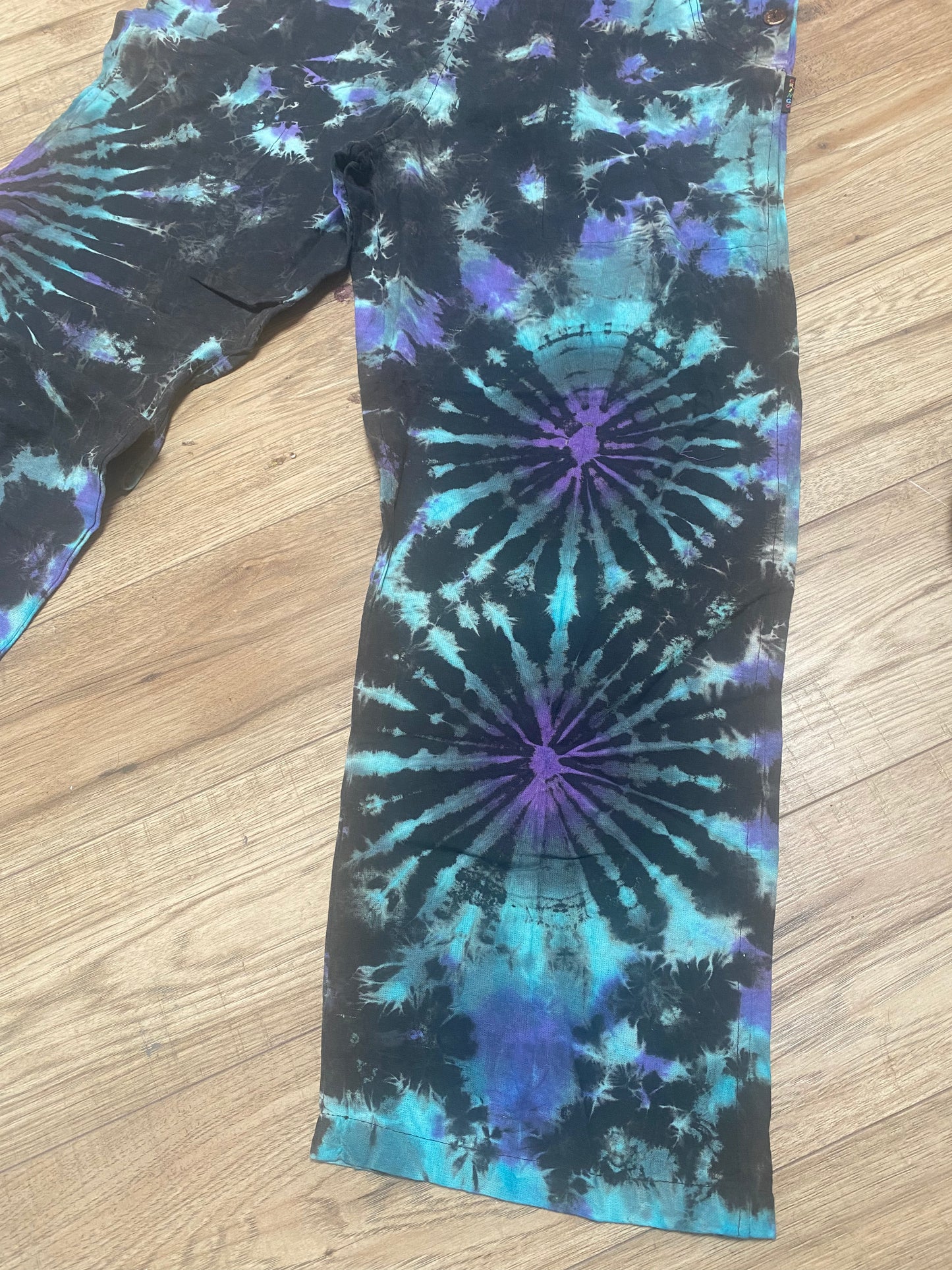 Black Cotton Dungarees - Turquoise Tie Dye
