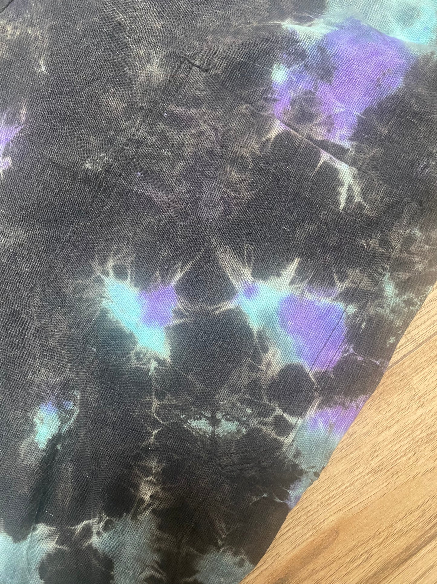 Black Cotton Dungarees - Turquoise Tie Dye