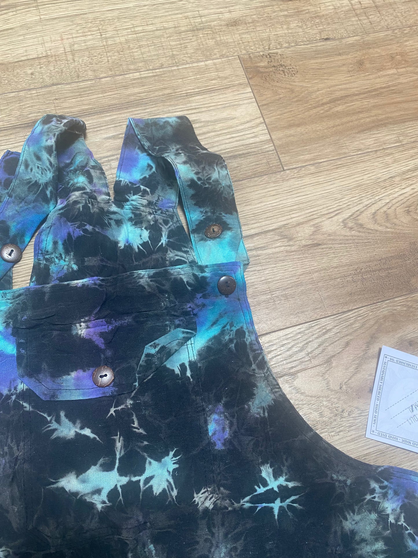 Black Cotton Dungarees - Turquoise Tie Dye