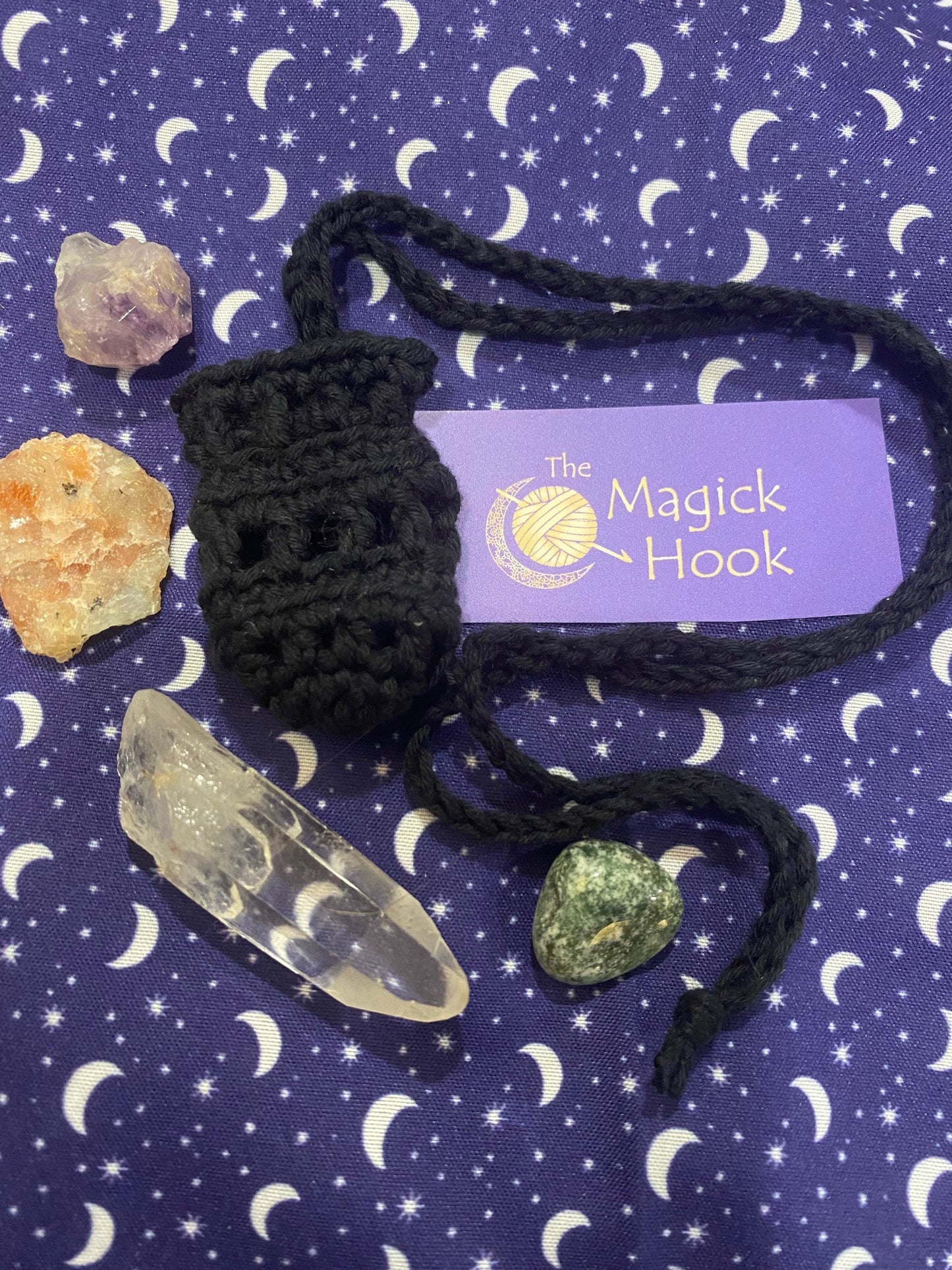 Black Crystal Pouch Necklace