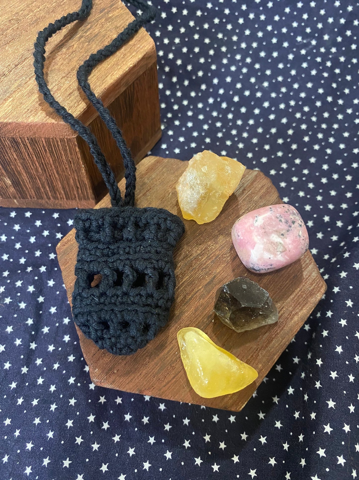 Black Crystal Pouch Necklace