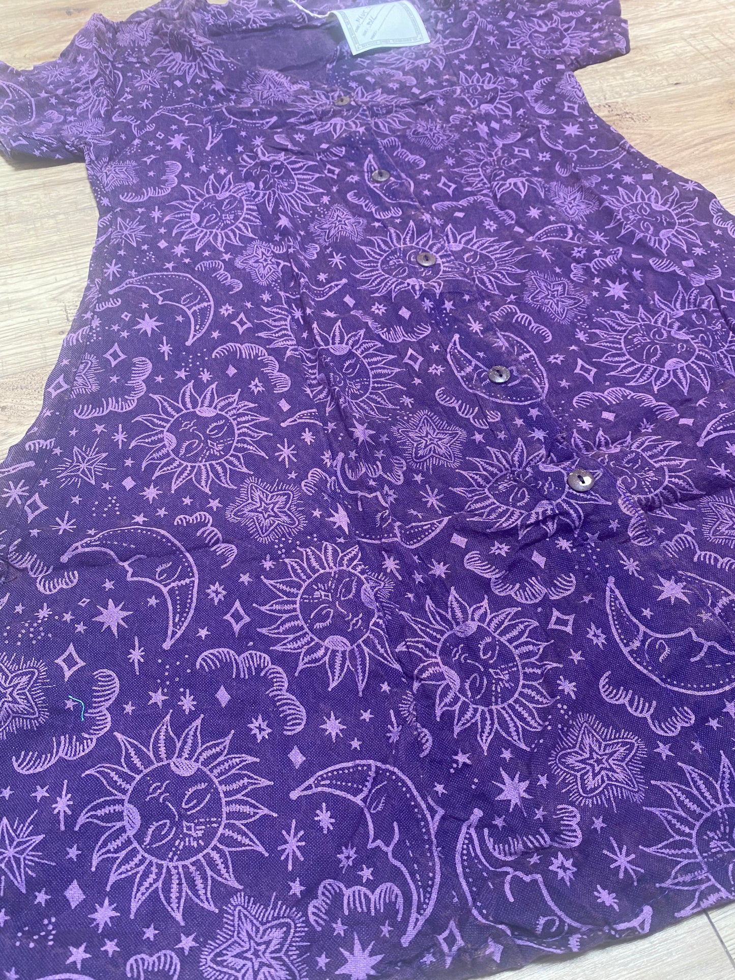 Button Down Sun & Moon Dress - Purple