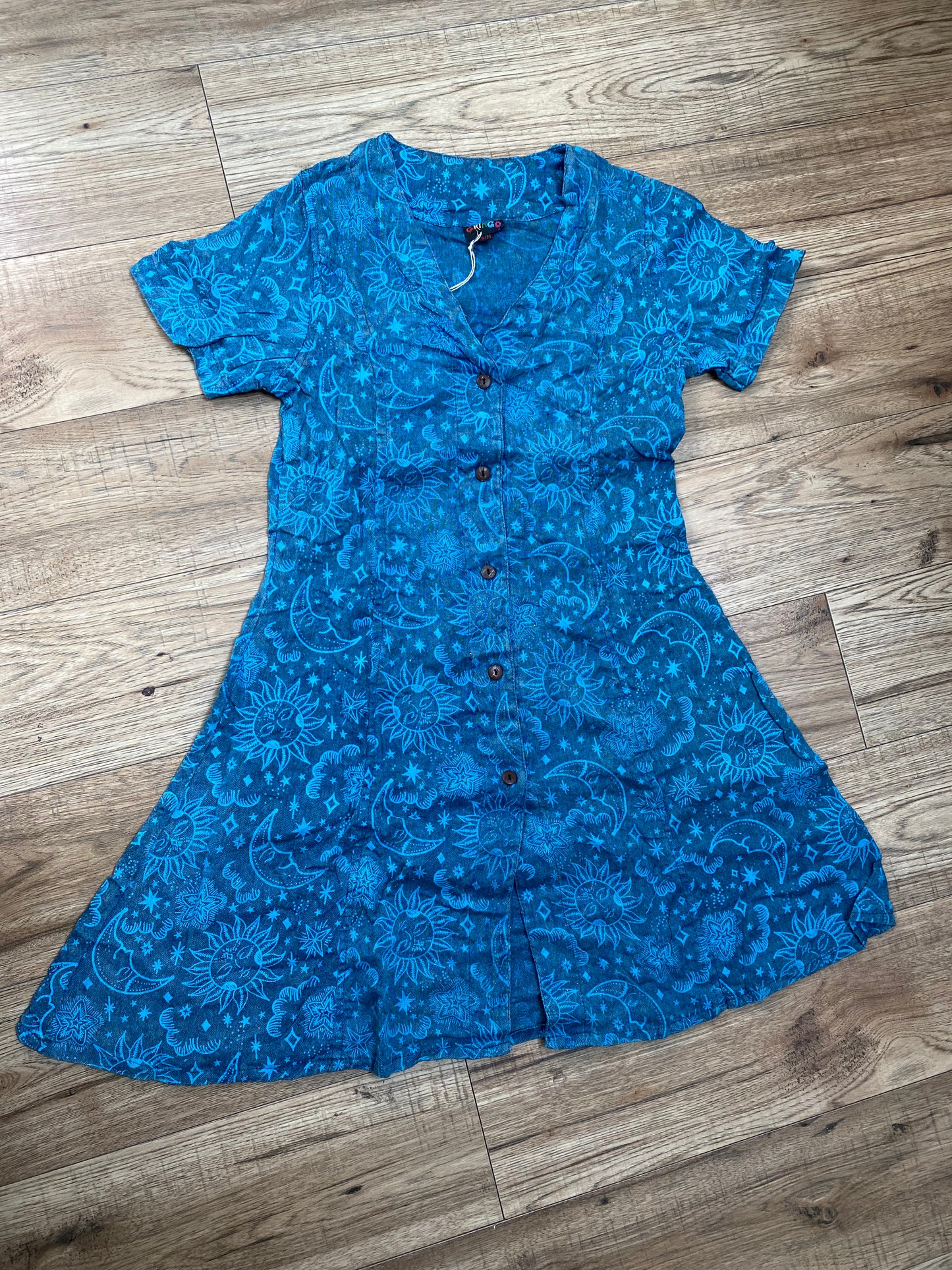 Button Down Sun & Moon Dress - Petrol Blue