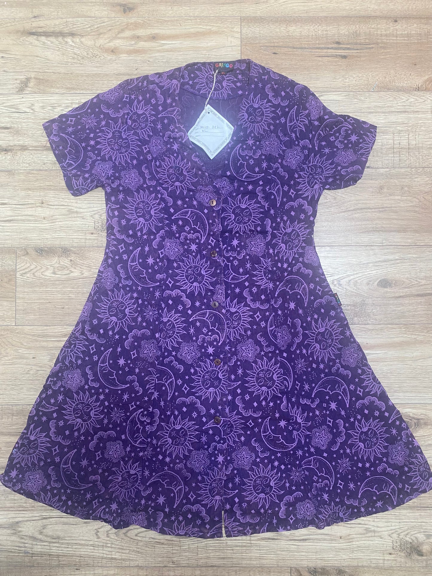 Button Down Sun & Moon Dress - Purple