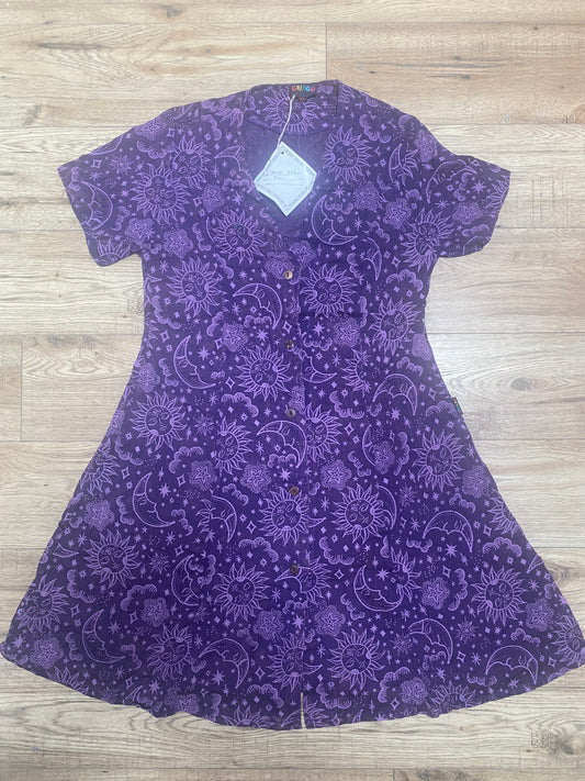 Button Down Sun & Moon Dress - Purple