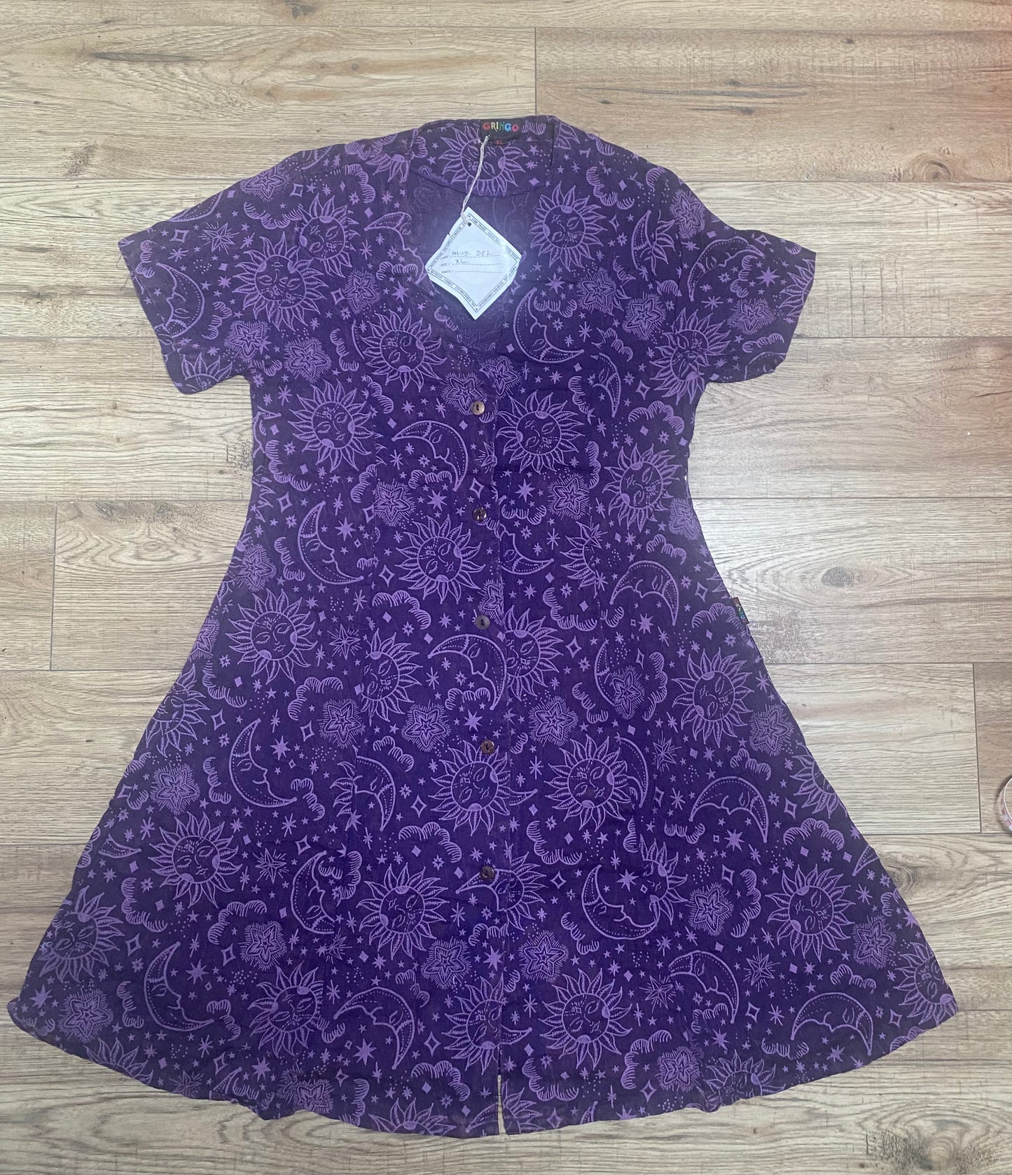 Button Down Sun & Moon Dress - Purple