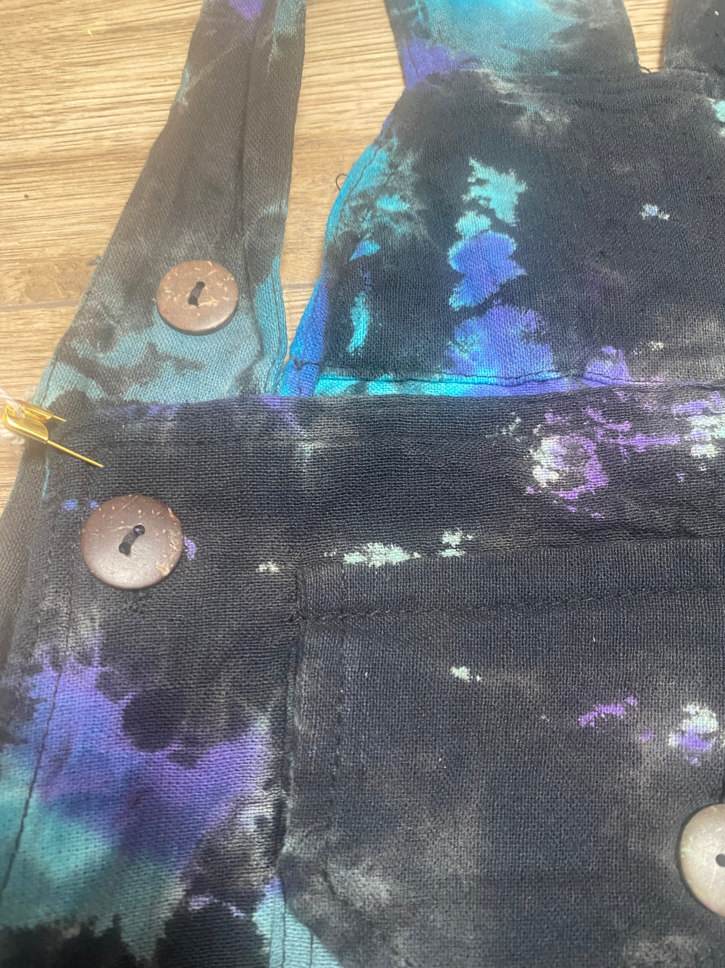 Black Cotton Dungarees -  Turquoise Tie Dye