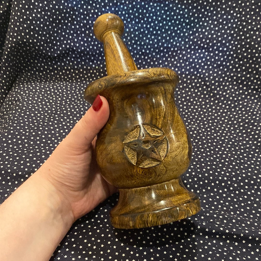 Mango wood Pestle & Mortar - Pentagram